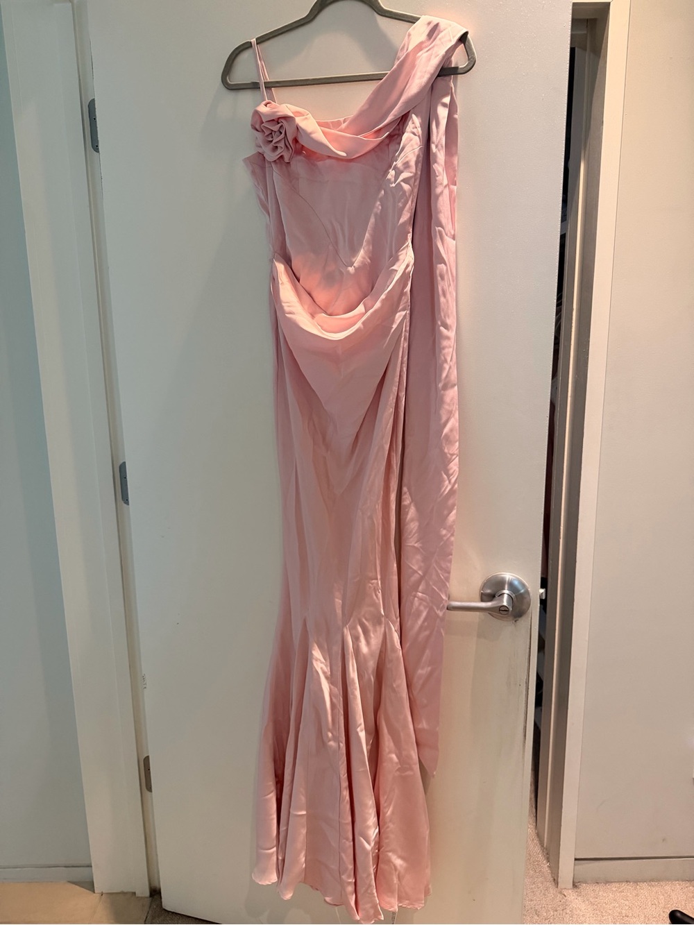 LEAU Elegant Pink One-Shoulder Silk Wedding Dress - NEVER WORN WITH TAGS